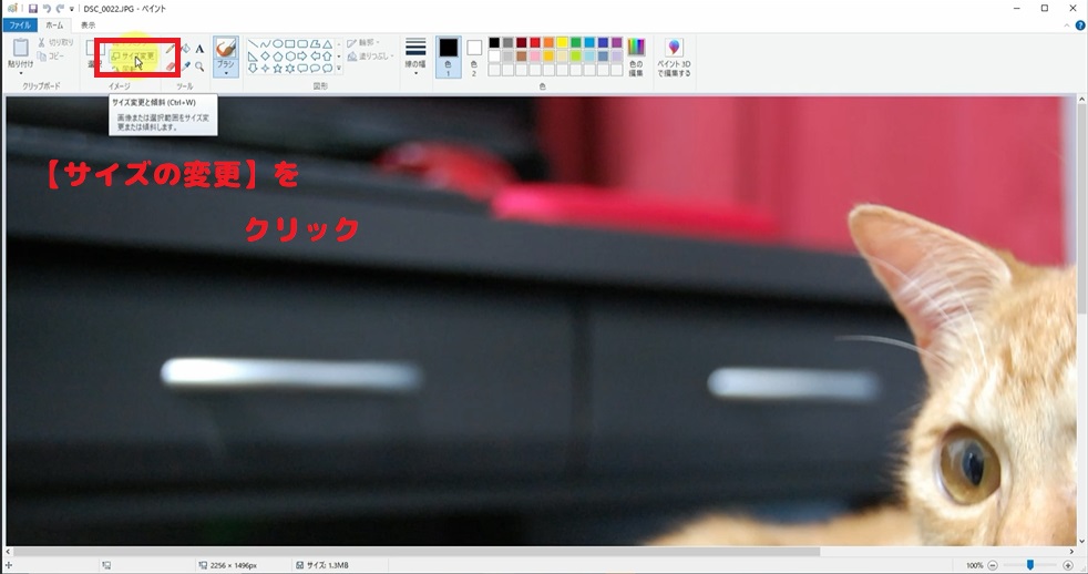 ペイントでサイズを変更する